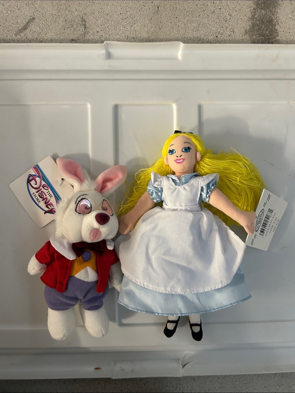 Disney Alice and White Rabbit Plush Duo - Blue Dress, Yellow Hair, Red Coat